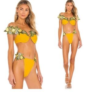 Andrea Iyamah Mona Embroidered Custard Bikini Set Size XS